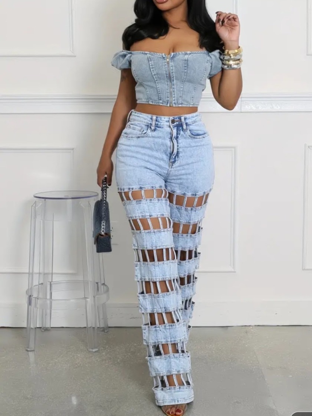 Light Blue Cut-Out Jeans